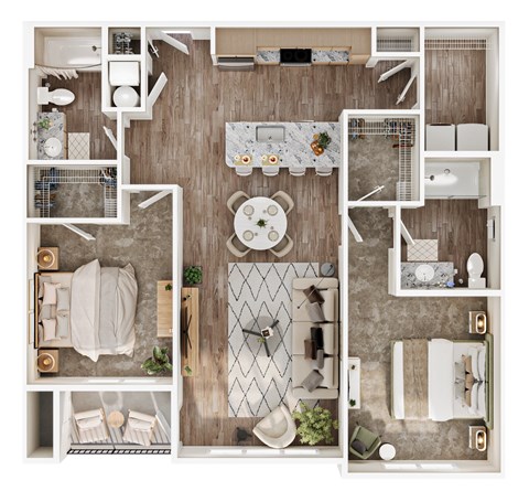 Floor plan for 2 beds, 2 baths, 1160 sqft